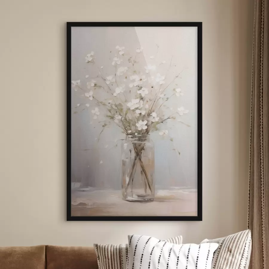 Papier peint photo Un bouquet de fleurs blanches dans un vase en verre transparent f45814
