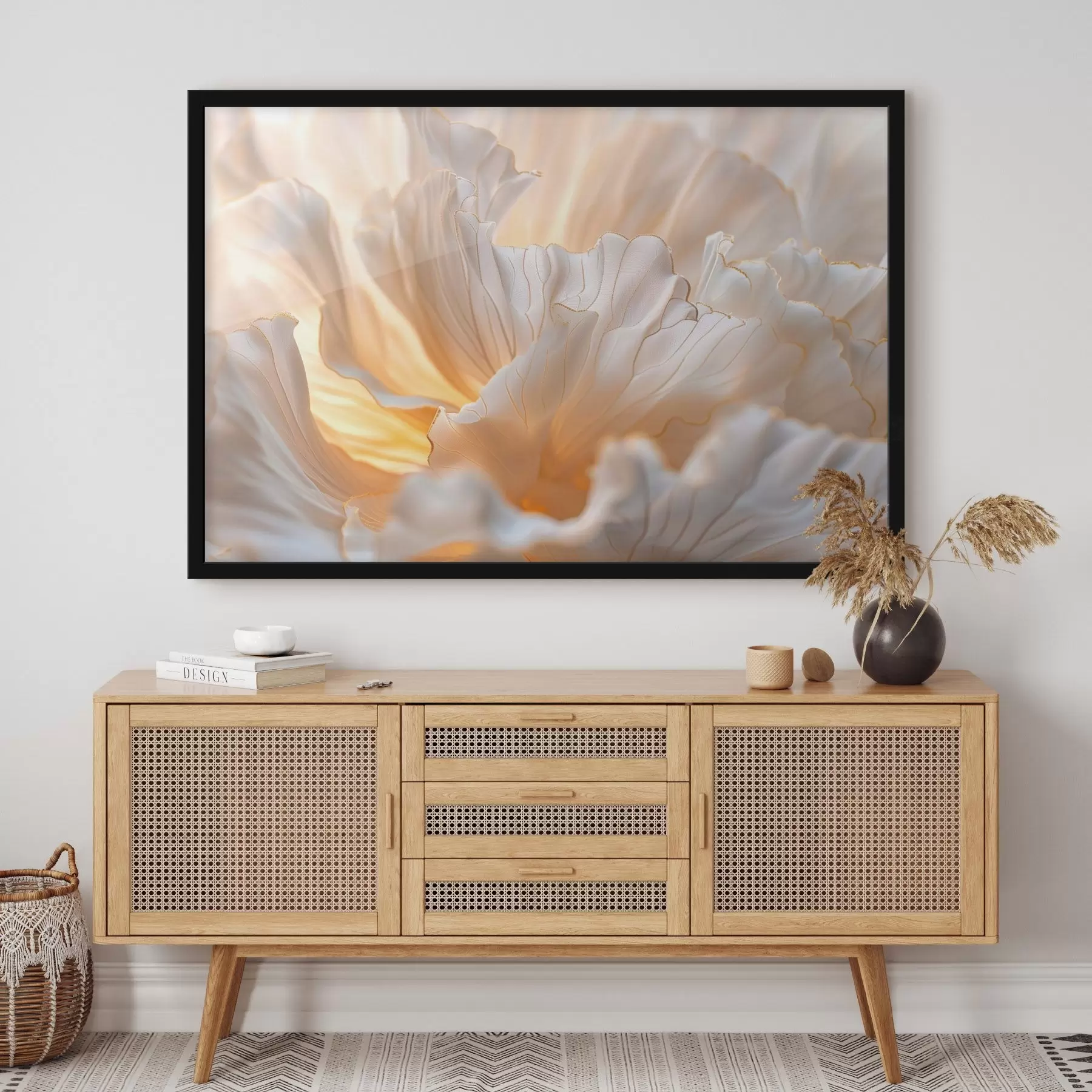 Fotobehang Delicate bloemblaadjes in warme tinten met geeloranje randen f45820