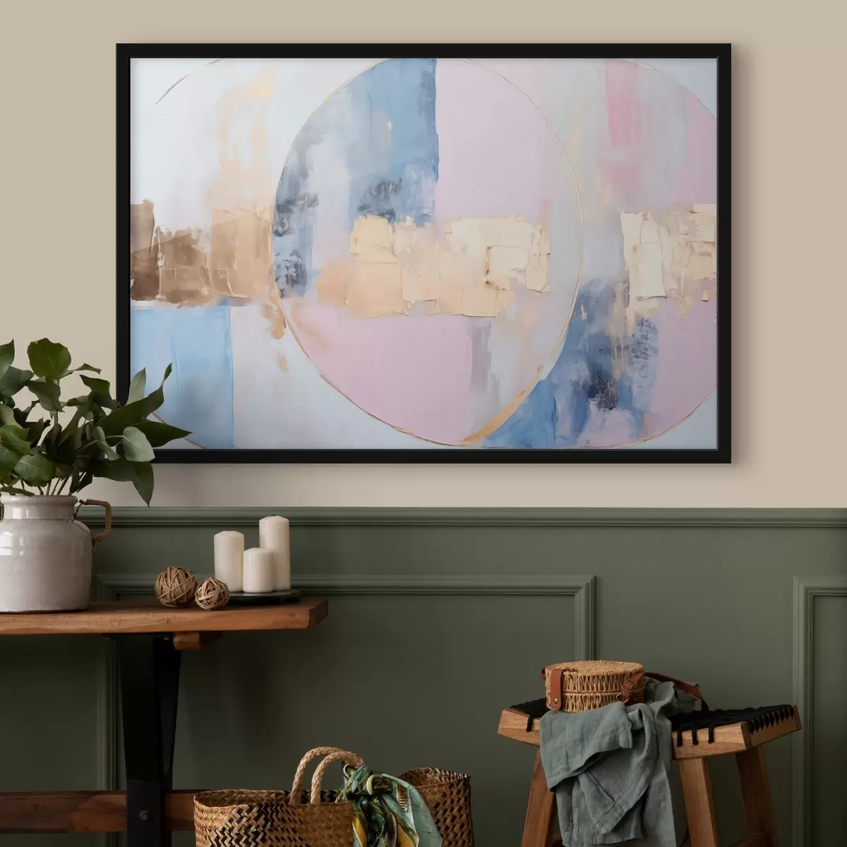 Poster Abstractie in blauw-roze cirkels f45821