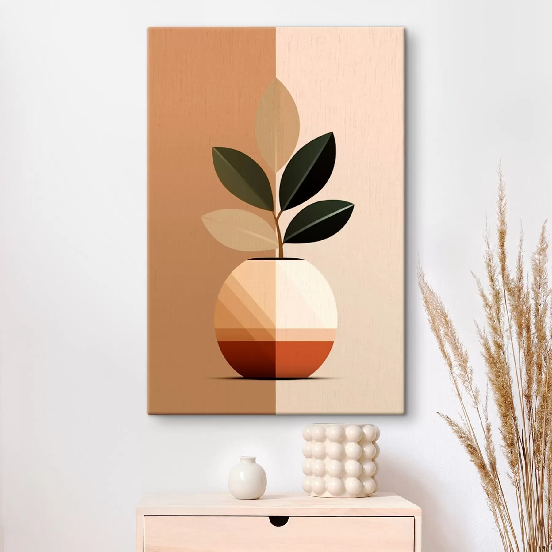  Schilderijen Geometrische vaas met bladeren s45833