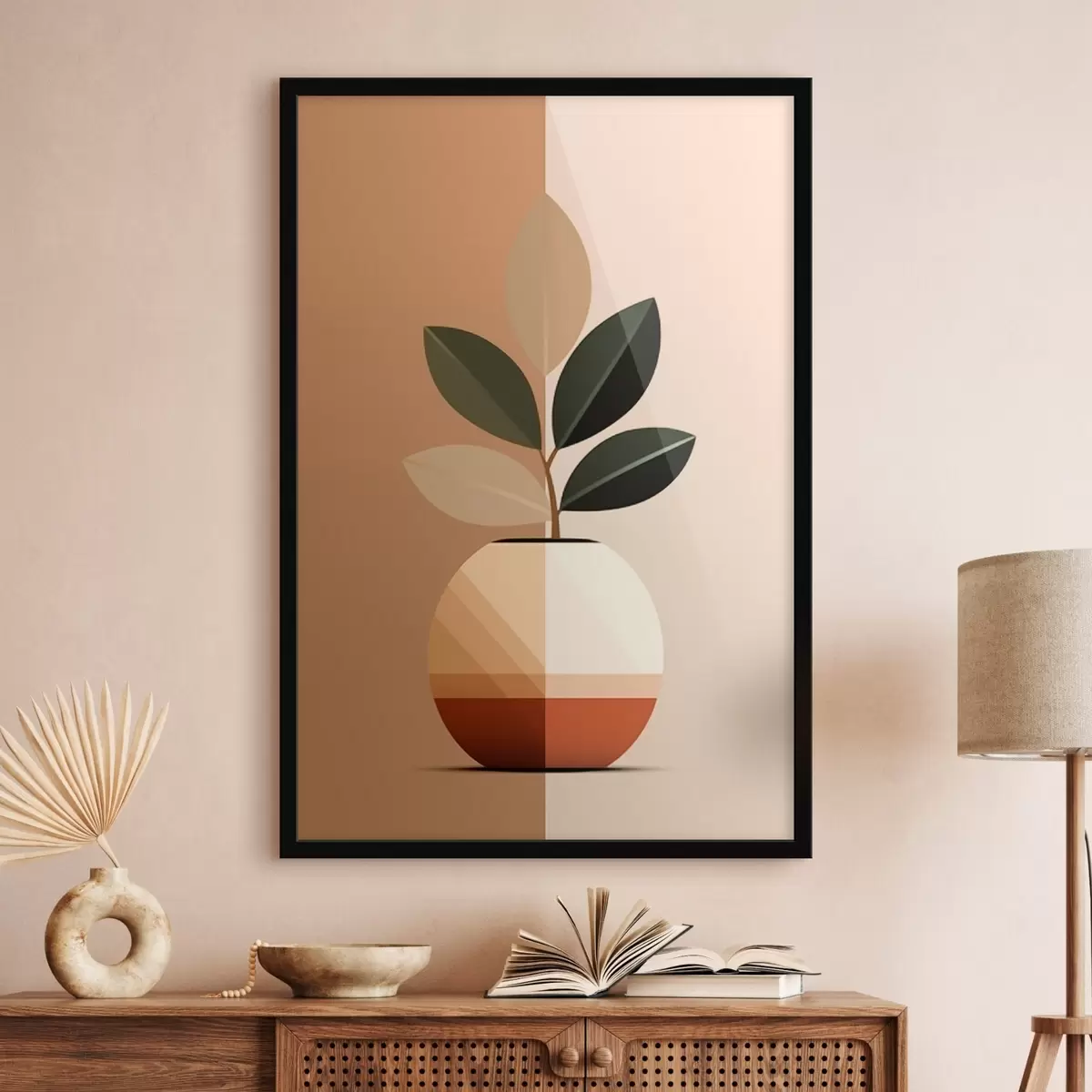 Poster Geometrische vaas met bladeren f45833