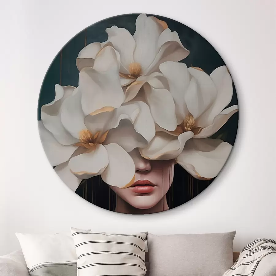  Peintures Femme avec des fleurs blanches sur la tête r45843