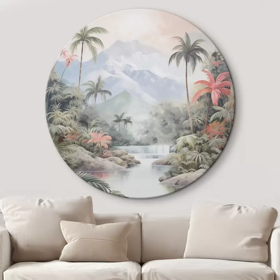  Peintures Rivière dans la forêt tropicale devant les montagnes r45913