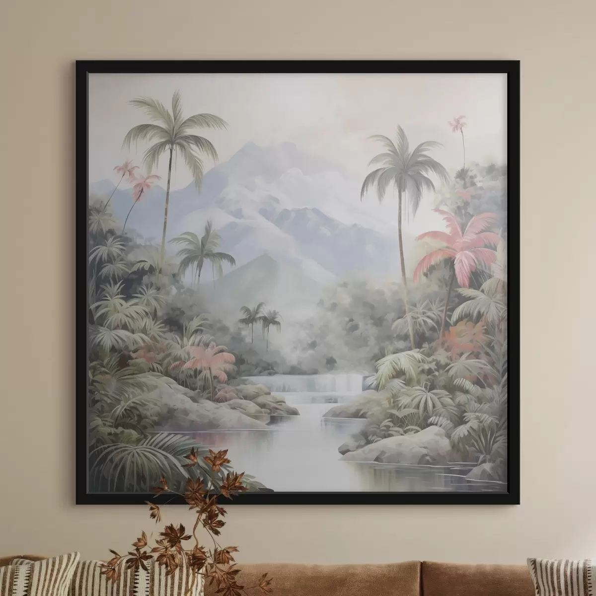 Poster Rivier in tropisch bos voor de bergen f45913