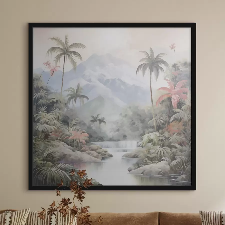 Fotobehang Rivier in tropisch bos voor de bergen f45913