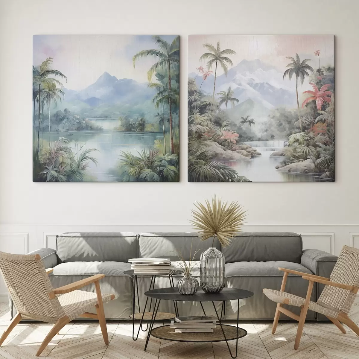  Peintures Rivière dans la jungle devant la montagne m00751