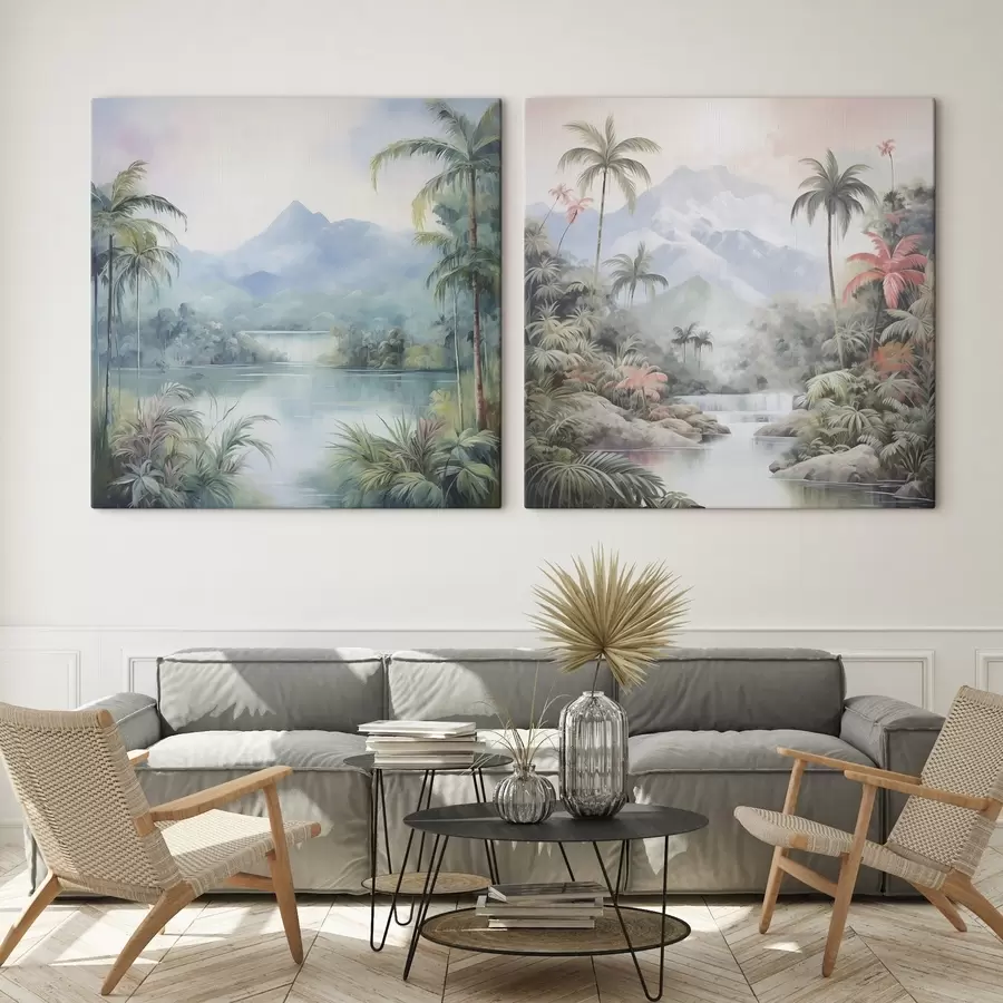  Peintures Rivière dans la jungle devant la montagne m00751