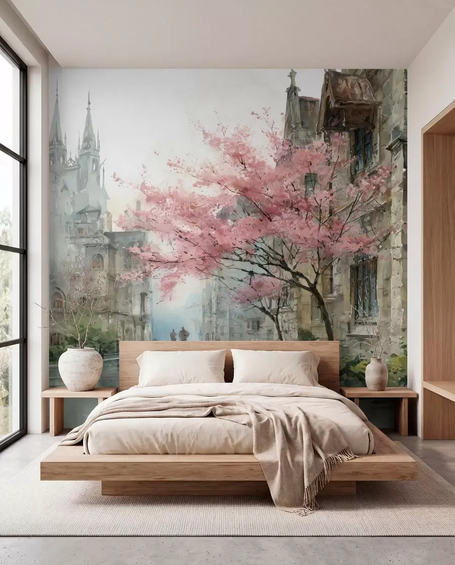 Papier peint photo paysage urbain de style aquarelle w04500