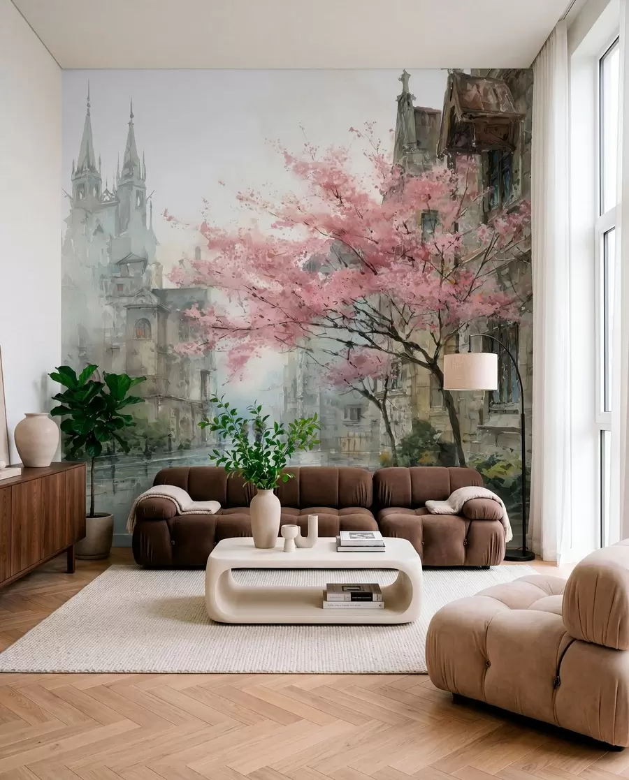 Fotobehang stadsgezicht in aquarelstijl w04500