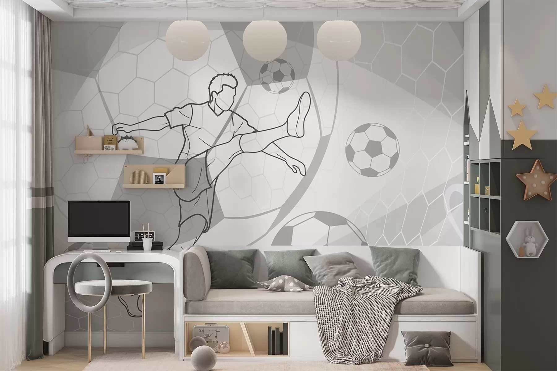 Fotobehang Voetballer en ballen w04601v1