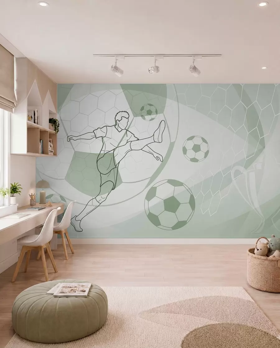 Fotobehang Groene voetballijntekening w04601v2
