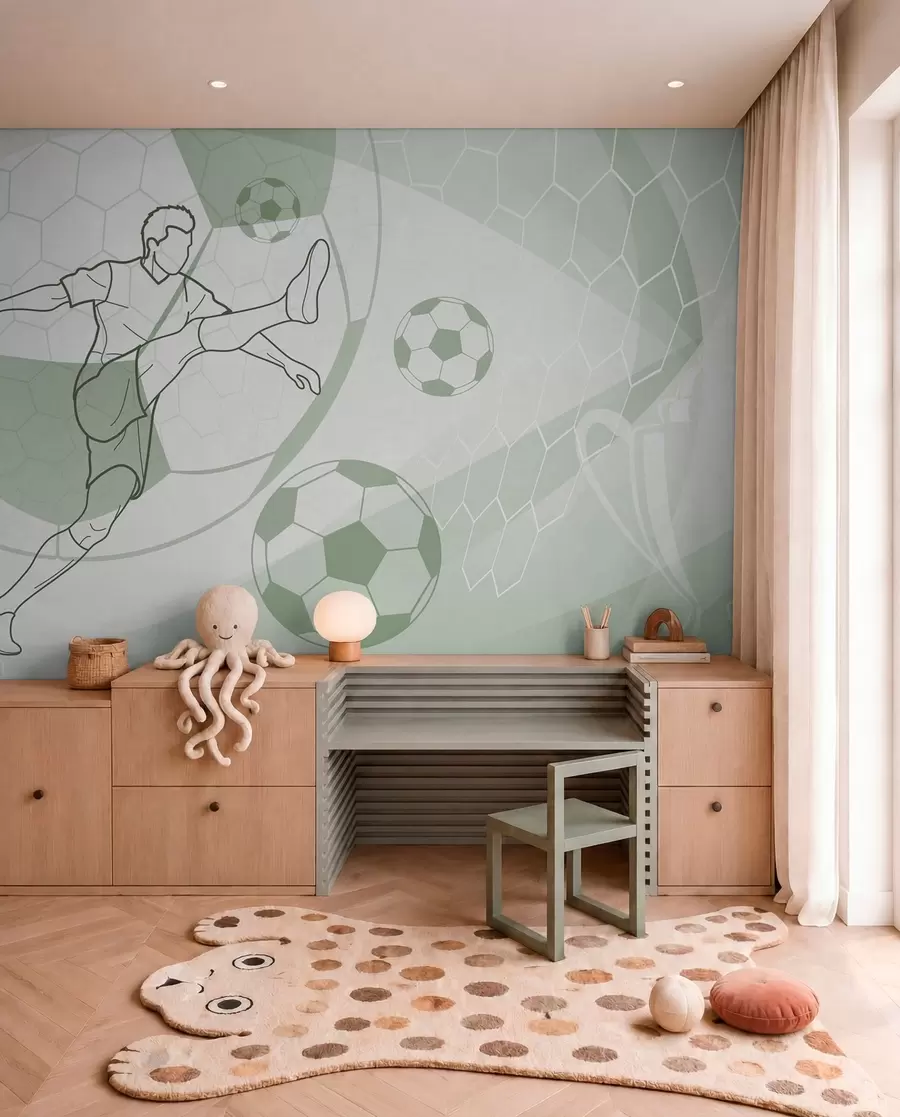 Fotobehang Groene voetballijntekening w04601v2