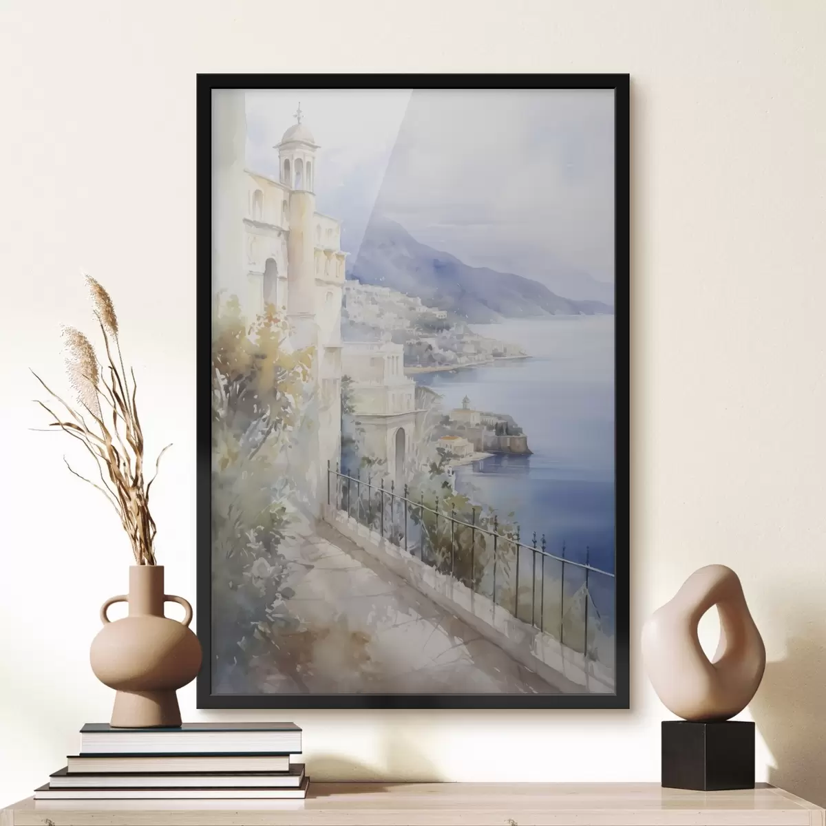 Poster Baai nabij de stad imitatie van aquarel f45979