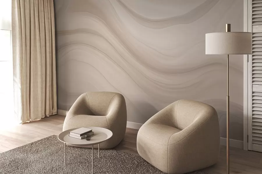 Fotobehang Lichtbeige abstractie met zachte golven w04257