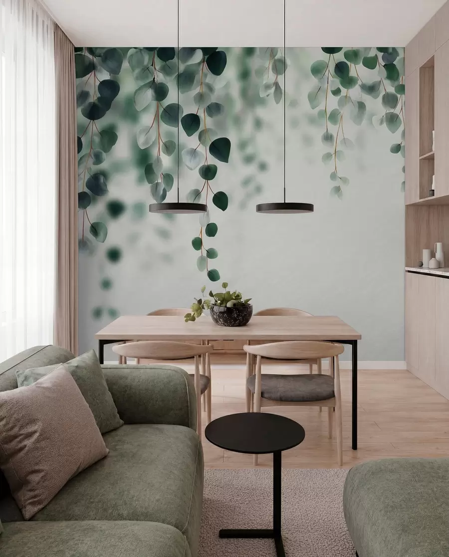 Papier peint photo Eucalyptus tombant sur un fond clair w04393