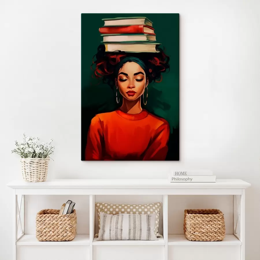  Peintures Femme avec des livres sur la tête s45952