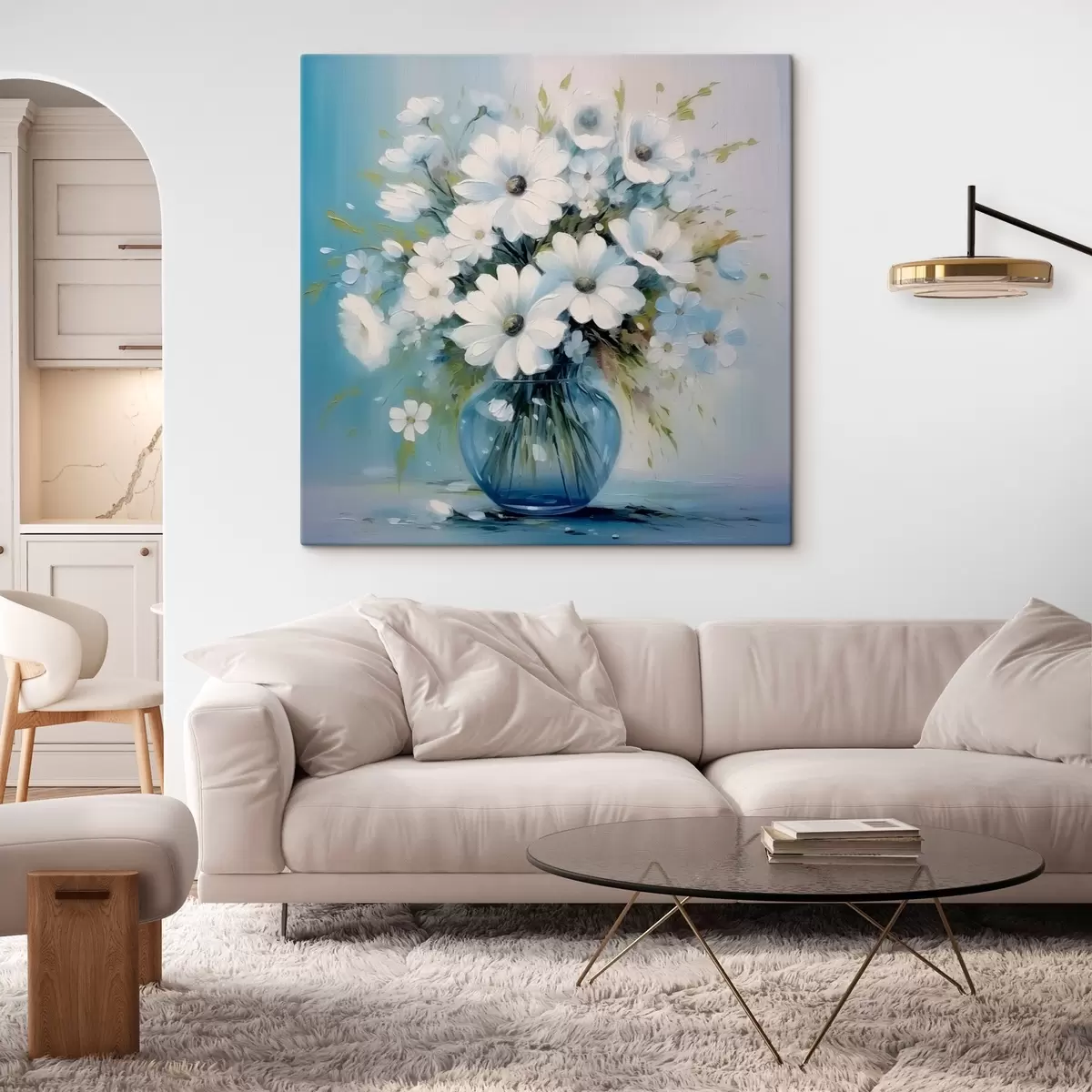  Peintures Bouquet de marguerites dans un vase bleu s45959