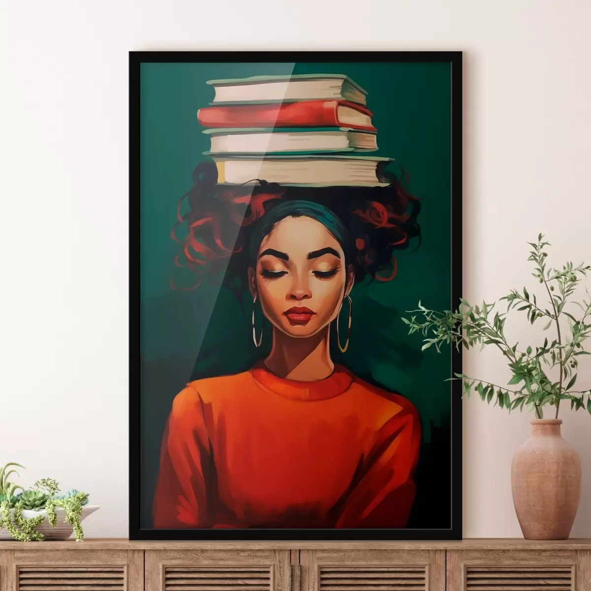 Poster Vrouw met boeken op haar hoofd f45952