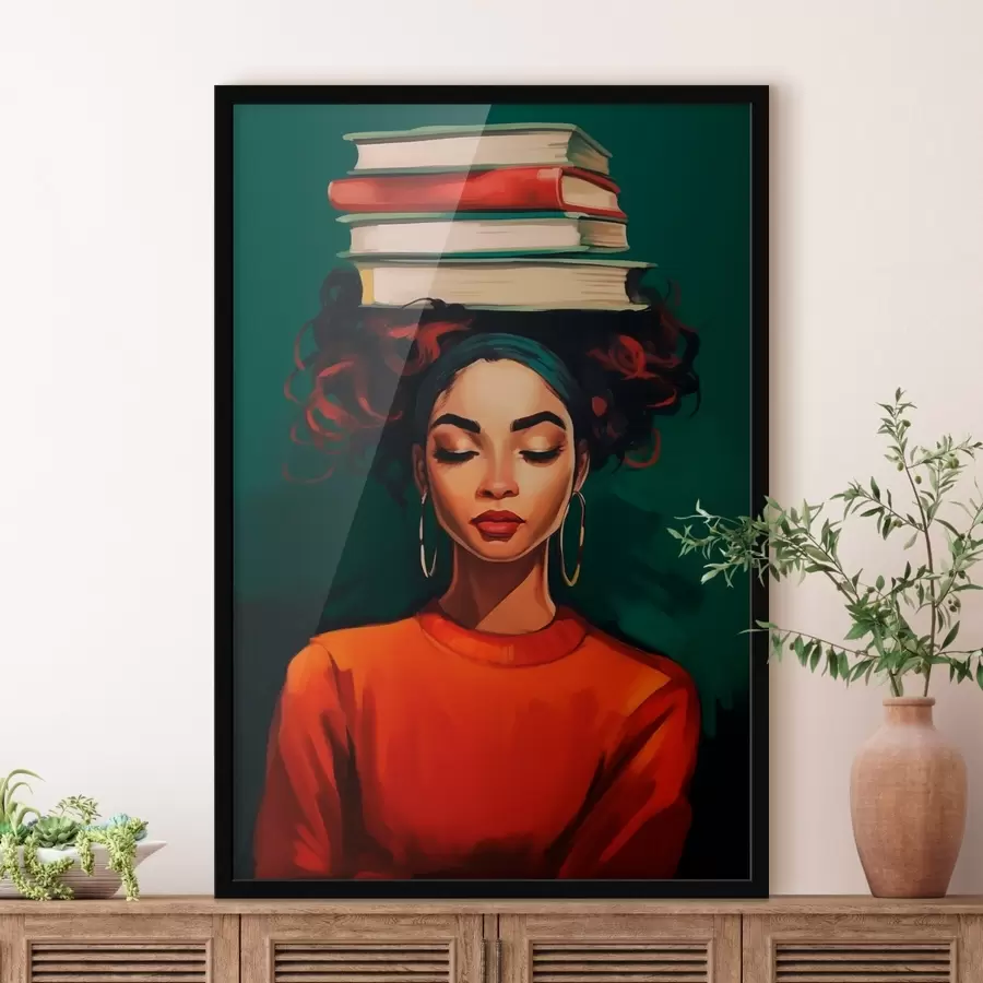 Fotobehang Vrouw met boeken op haar hoofd f45952