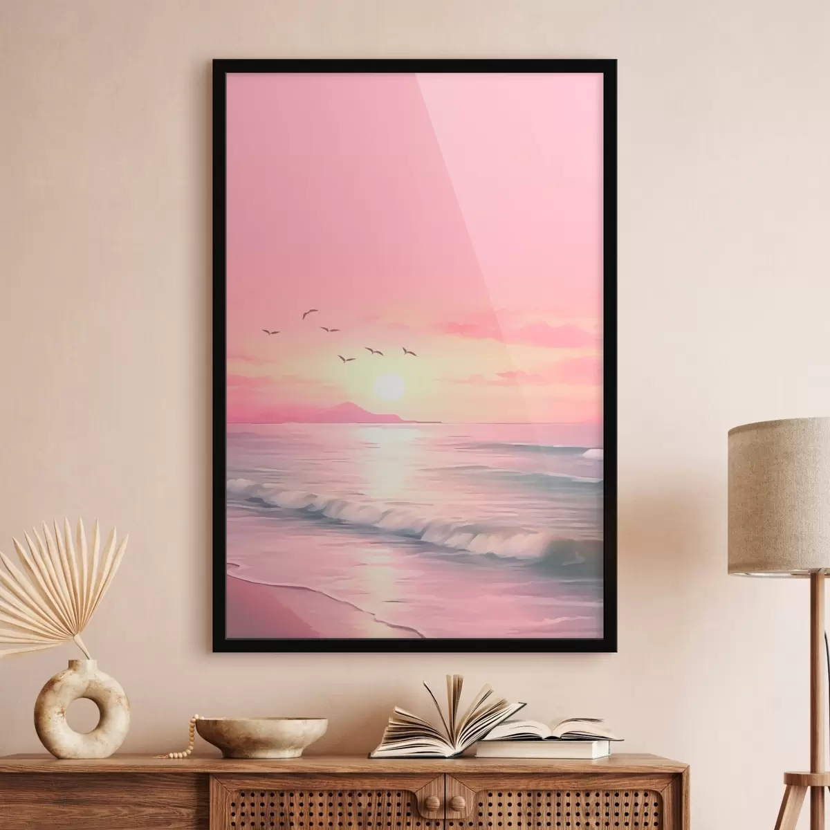 Poster Roze zonsondergang boven de zee f45955