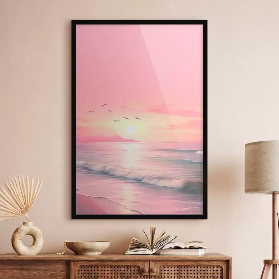 Papier peint photo Coucher de soleil rose sur la mer f45955