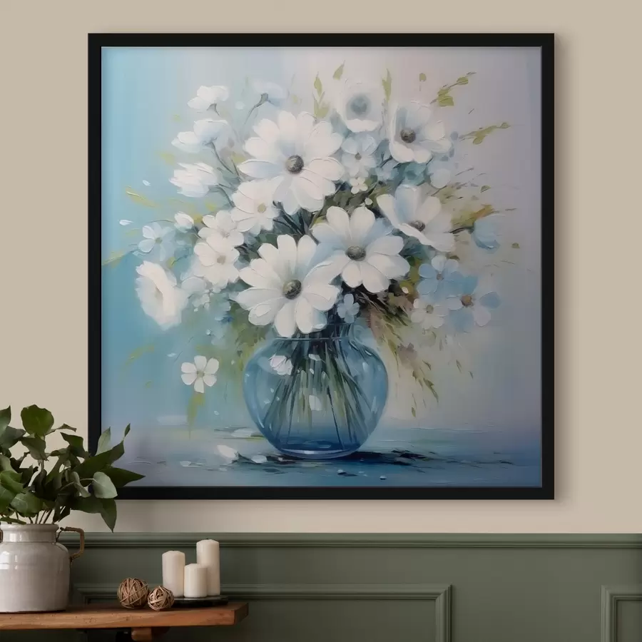 Papier peint photo Bouquet de marguerites dans un vase bleu f45959