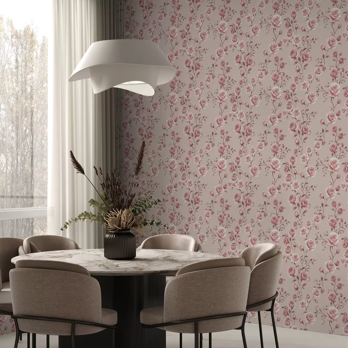 Behang Poederachtige rozen op beige — vintage patroon a00497