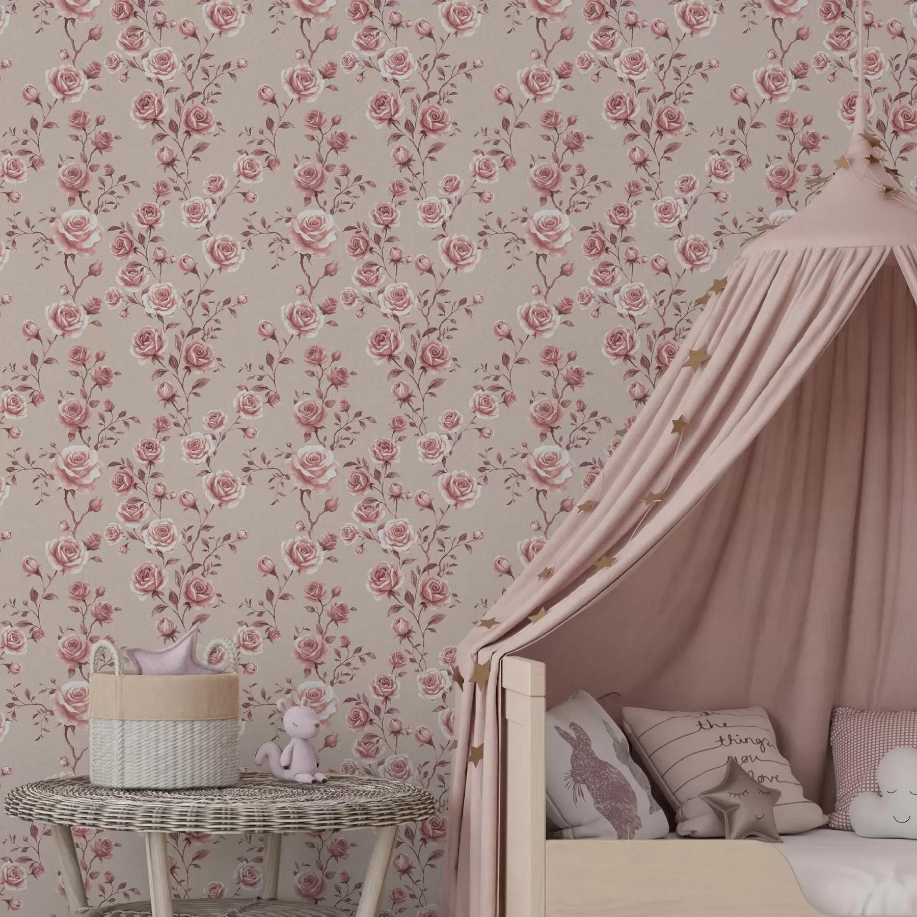 Fotobehang Poederachtige rozen op beige — vintage patroon a00497