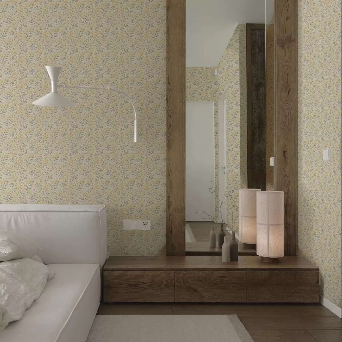 Behang Aquarel gele bloemen op een lichte achtergrond a00570