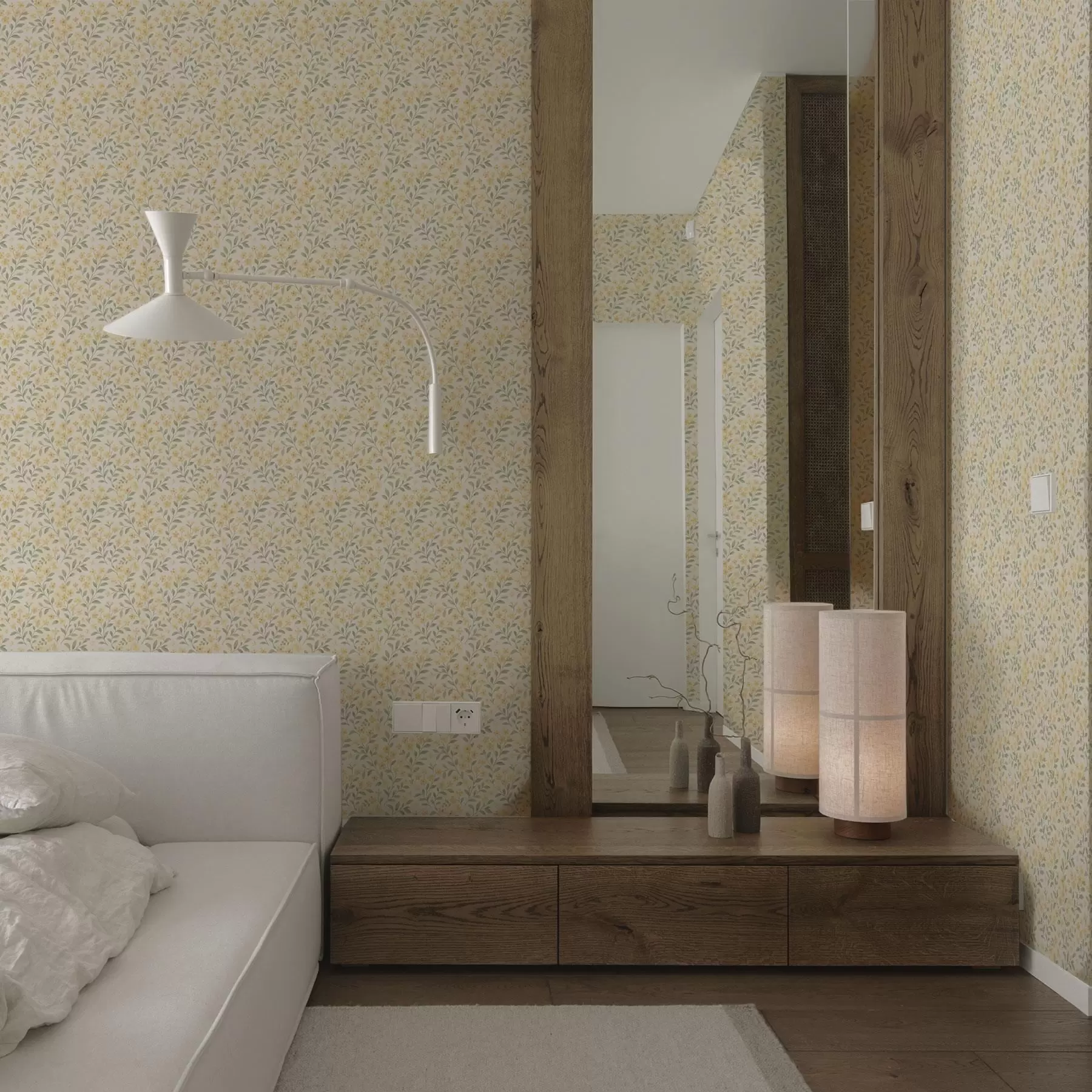 Fotobehang Aquarel gele bloemen op een lichte achtergrond a00570