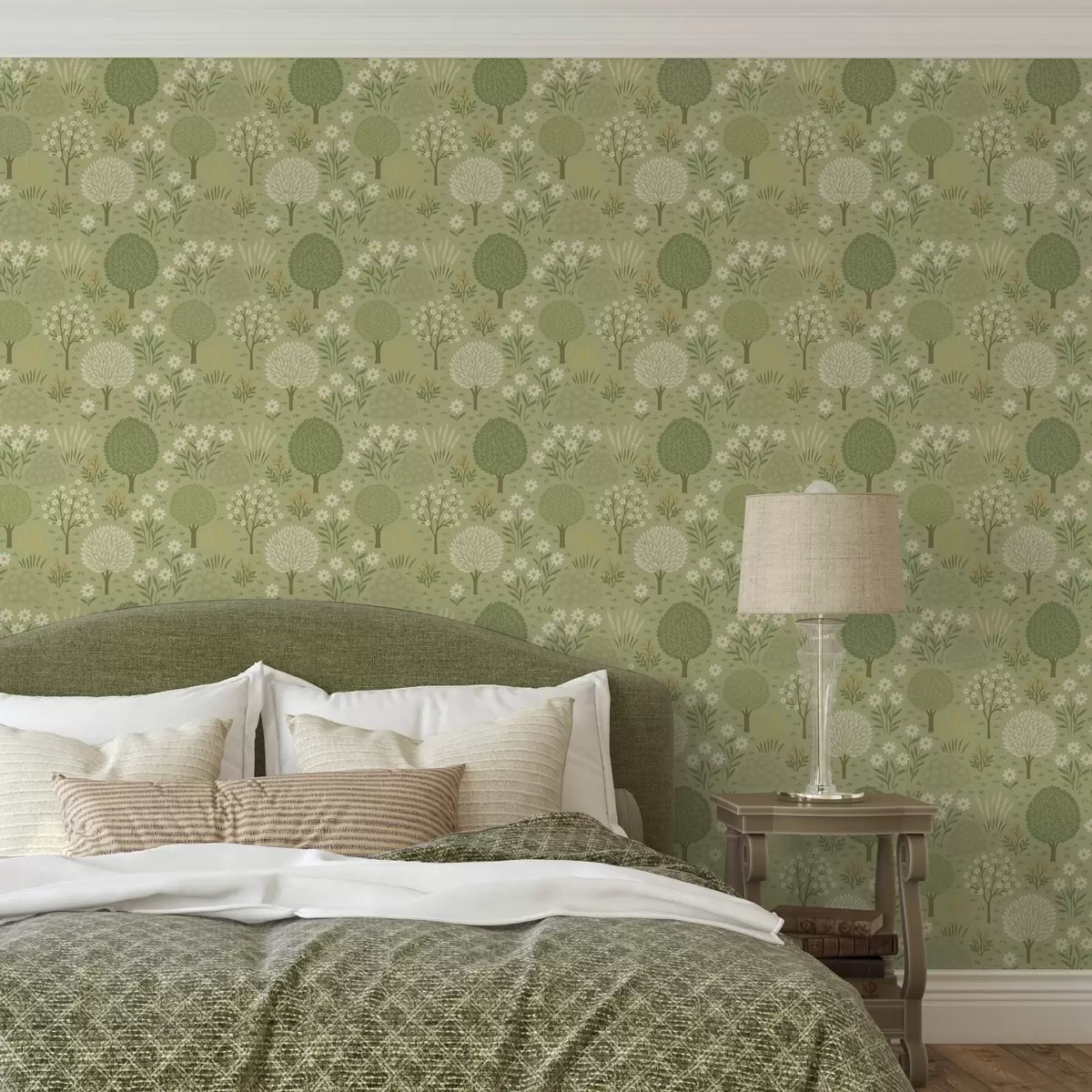 Papier peint Jardin écologique pour enfants : arbres, fleurs et blé a00586