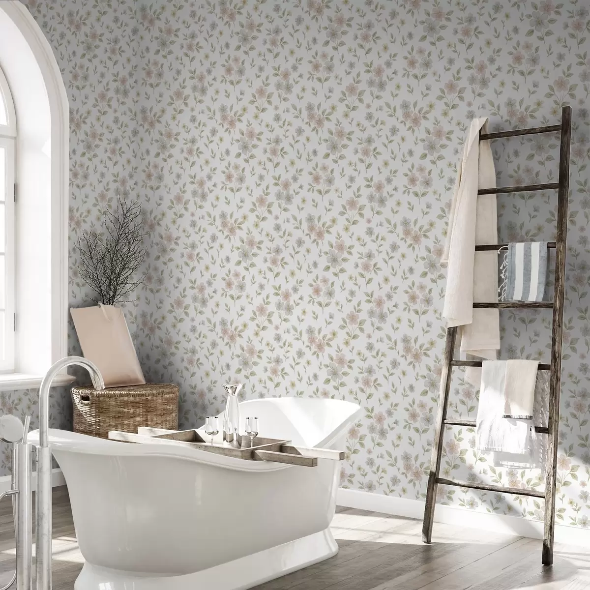 Papier peint Petites fleurs aquarellées aux couleurs pastel sur fond blanc a00596v1