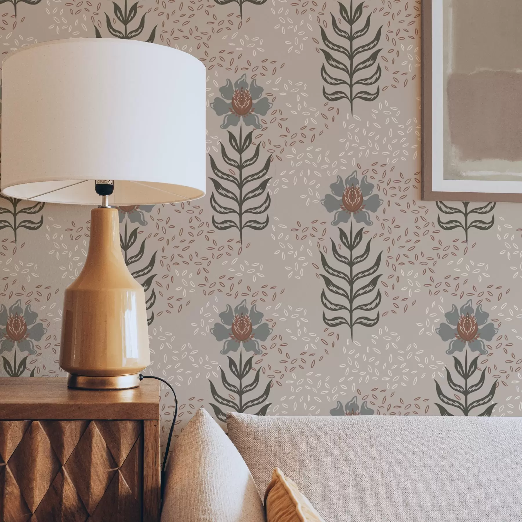 Fotobehang Gestileerde bloemen en zaden op warm beige a00604