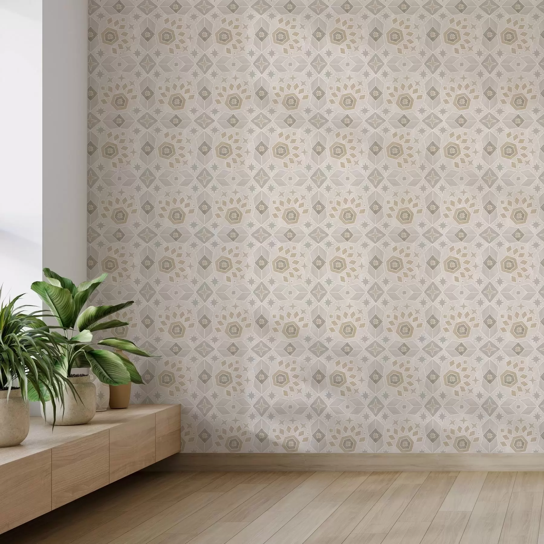 Fotobehang Geometrisch mozaïekpatroon in warme beige tinten a00606