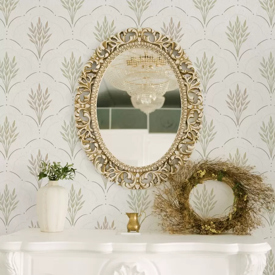 Fotobehang Tarwe in een gebogen ornament, zachte pasteltinten op wit a00607v1