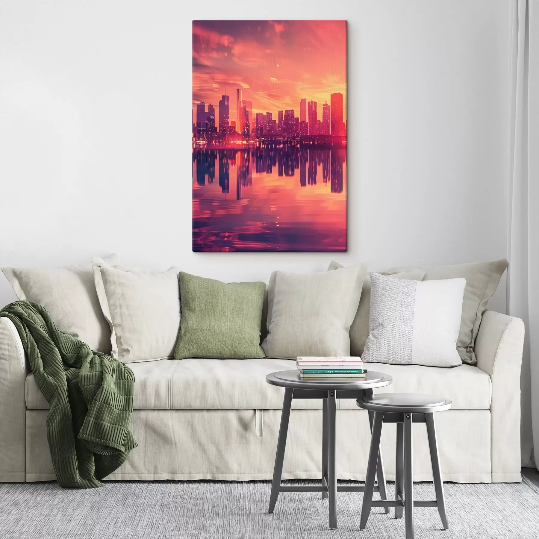  Schilderijen Stad bij zonsondergang s45658