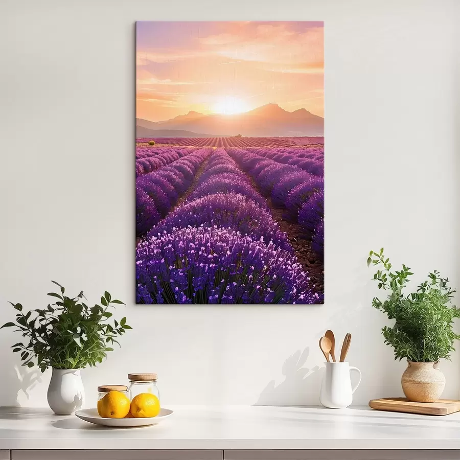  Peintures Coucher de soleil dans un champ de lavande s45663