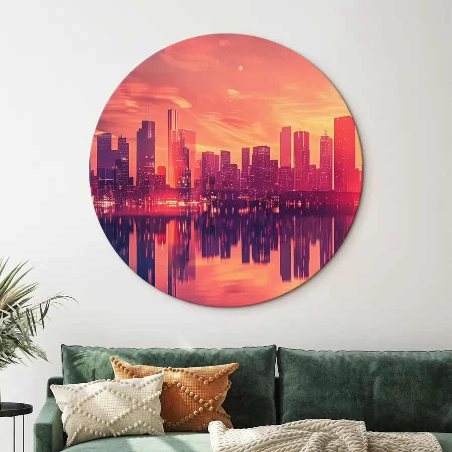  Schilderijen Stad bij zonsondergang r45658