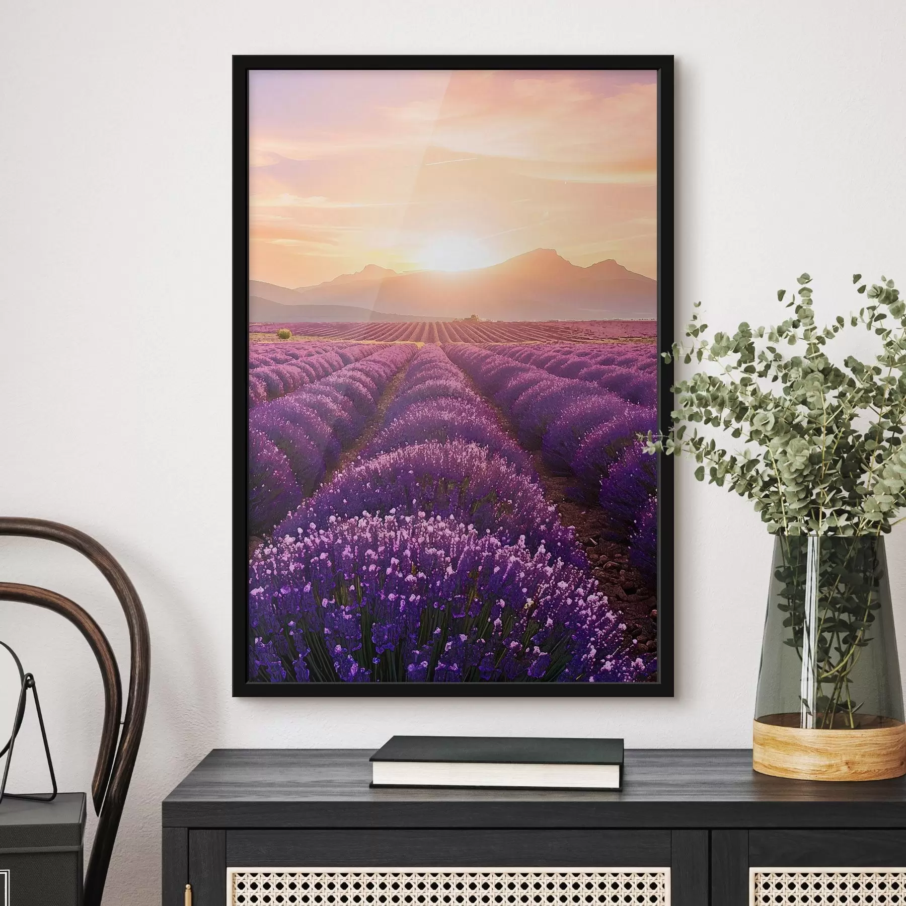 Fotobehang Zonsondergang in een lavendelveld f45663