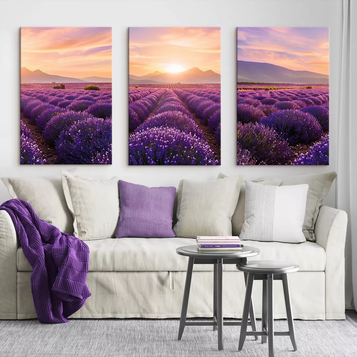  Peintures Coucher de soleil dans un champ de lavande m00785