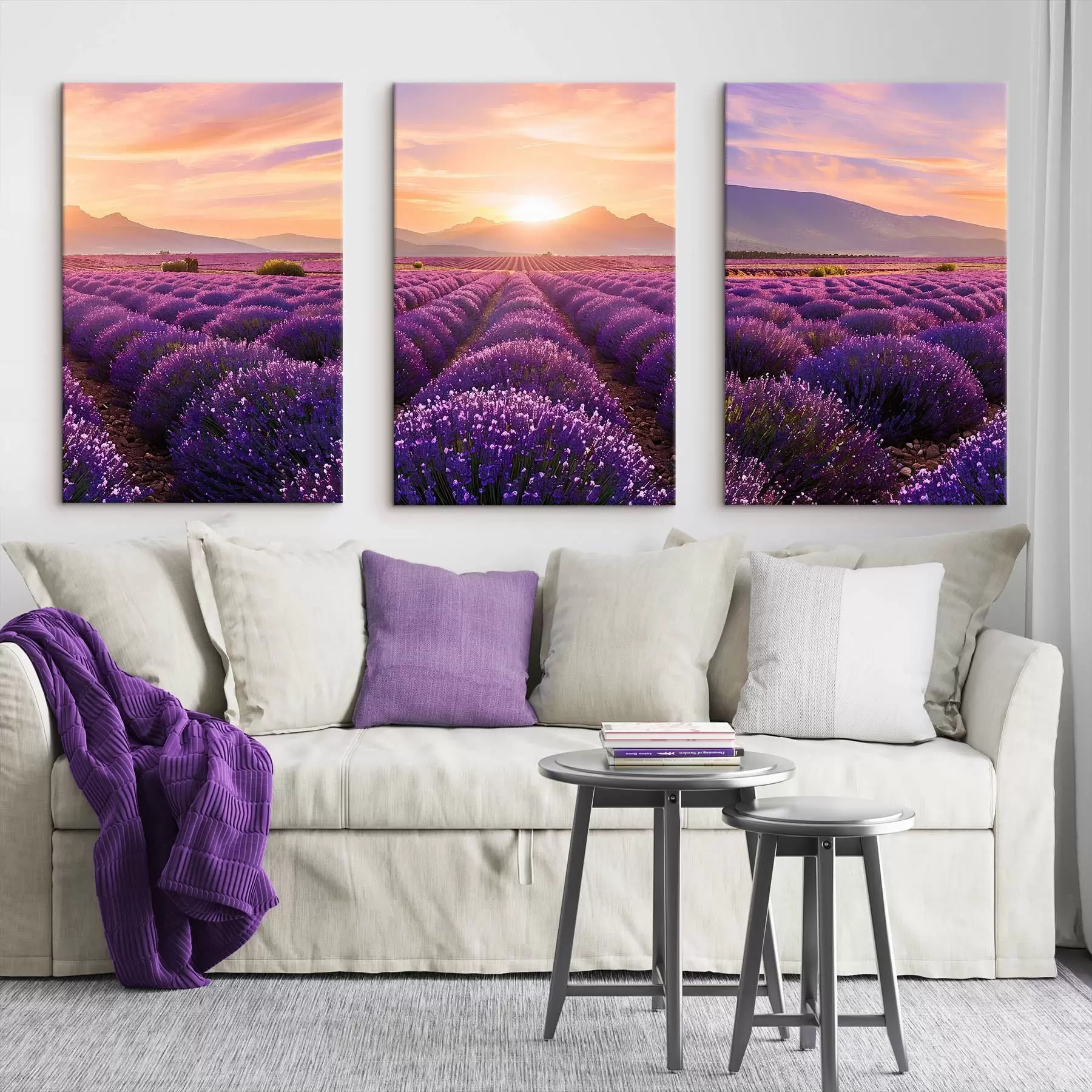  Schilderijen Zonsondergang in een lavendelveld m00785