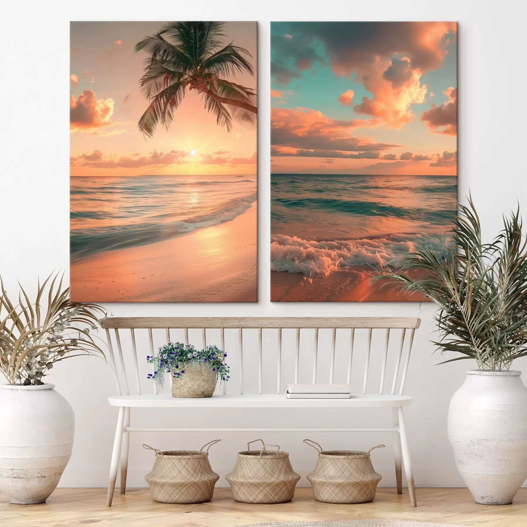  Peintures Coucher de soleil sur la côte avec vue sur les vagues m00787