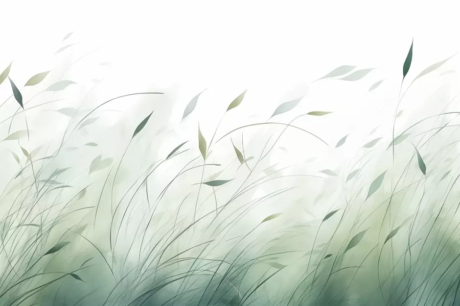 Papier peint photo Herbe verte dans le vent, style aquarelle w09331