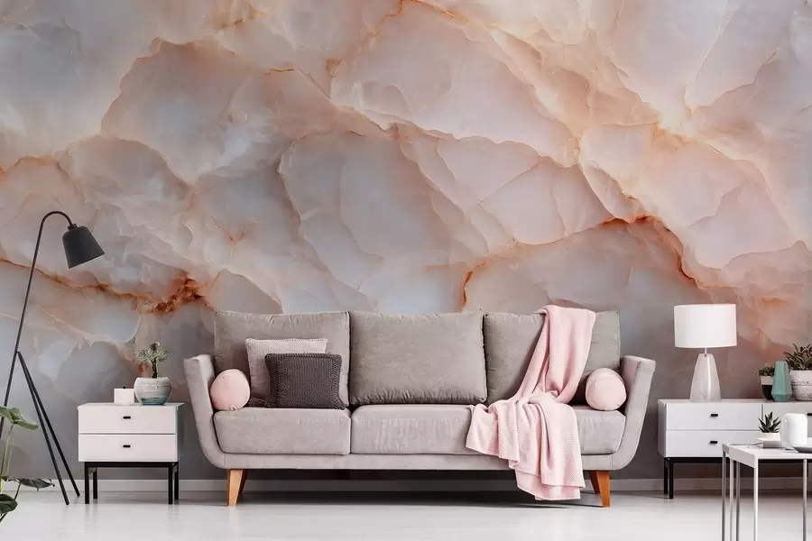 Fotobehang Luxe imitatie van marmer in beige-grijze tinten met een glanzend effect w09412