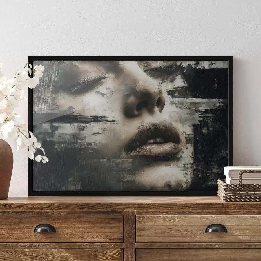 Papier peint photo Portrait féminin abstrait avec effet glitch et textures f45873