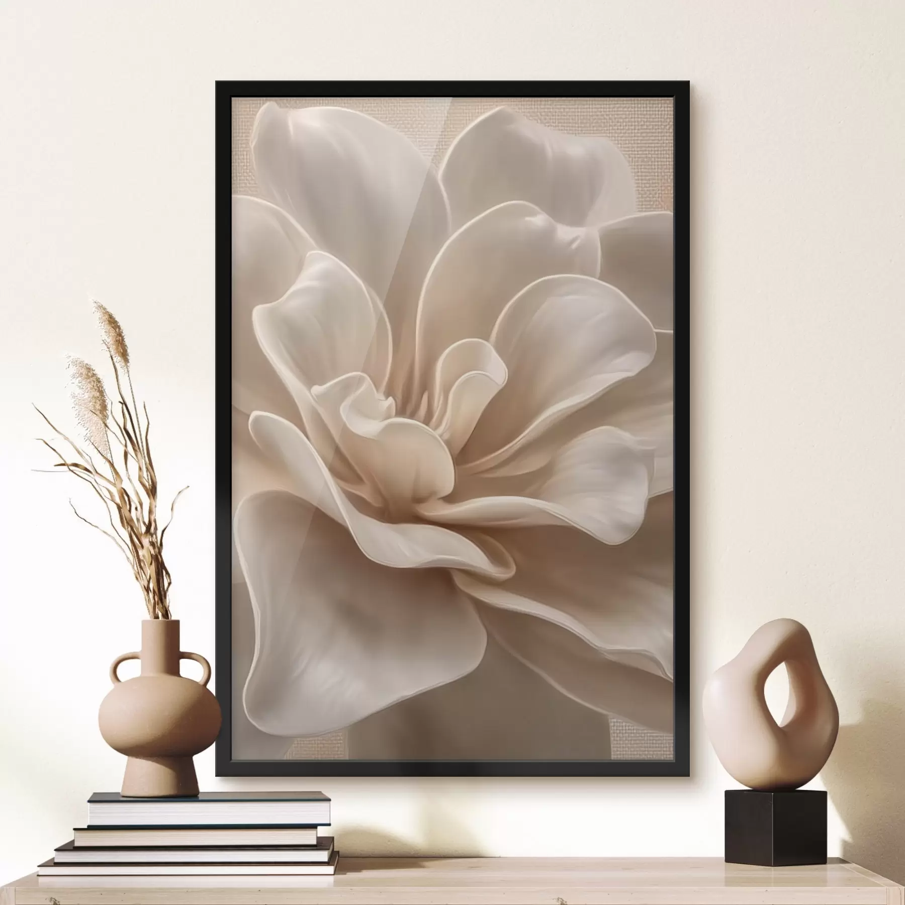 Papier peint photo Grande fleur crème, pétales doux macro f45874