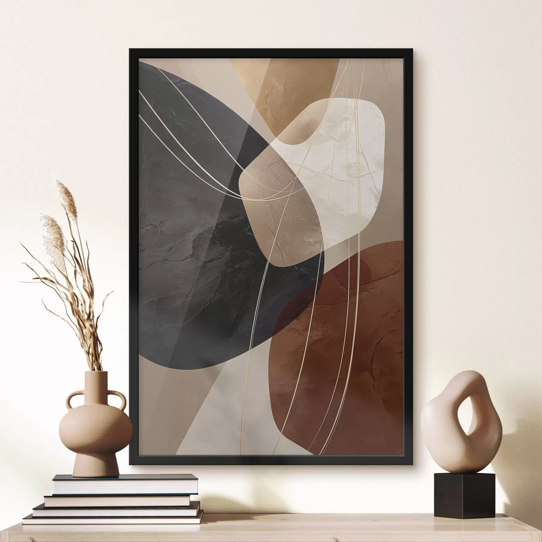 Fotobehang Geometrische vormen in een warm kleurenpalet, fijne lijnen f45879