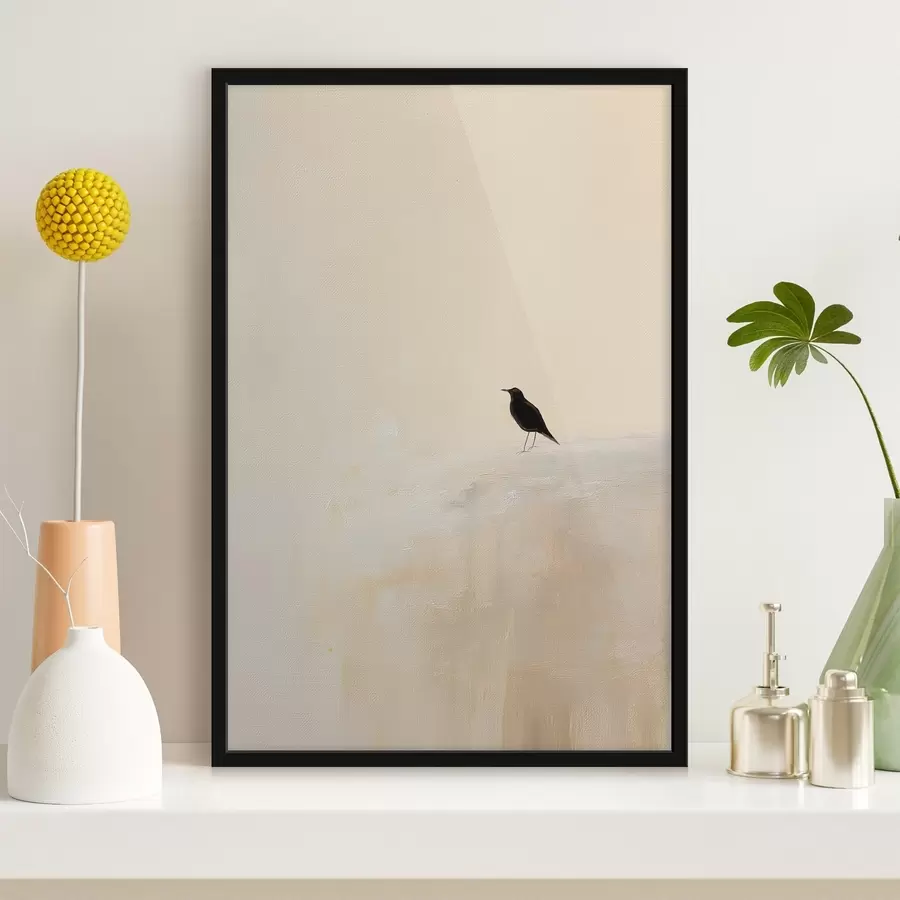 Fotobehang Eenzame vogel op een warme beige achtergrond f45882