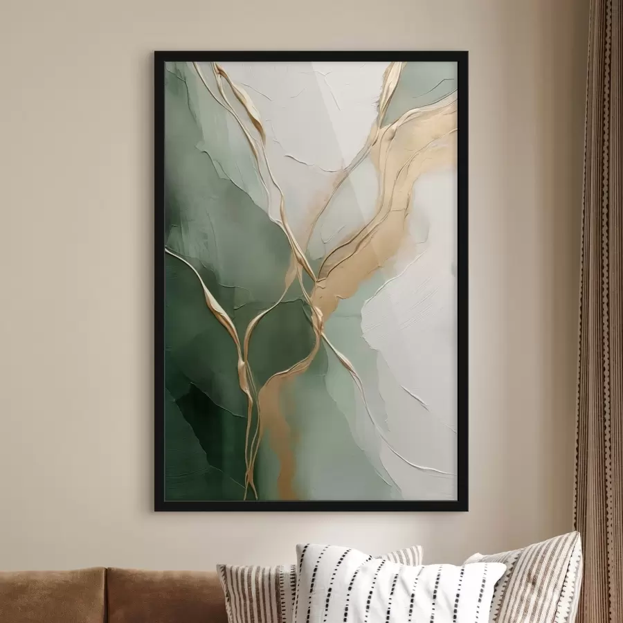 Fotobehang Smaragdgroene abstractie met gele riviertjes f45887