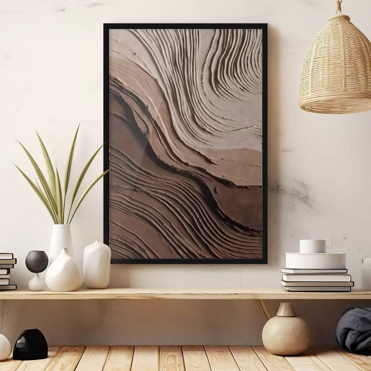 Affiche Couches en relief chocolat-beige, pâte texturée f45894